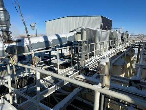 Upper ramps of a series of sulphur storage tanks where Current Group installed radar level sensors as part of a new automation process.