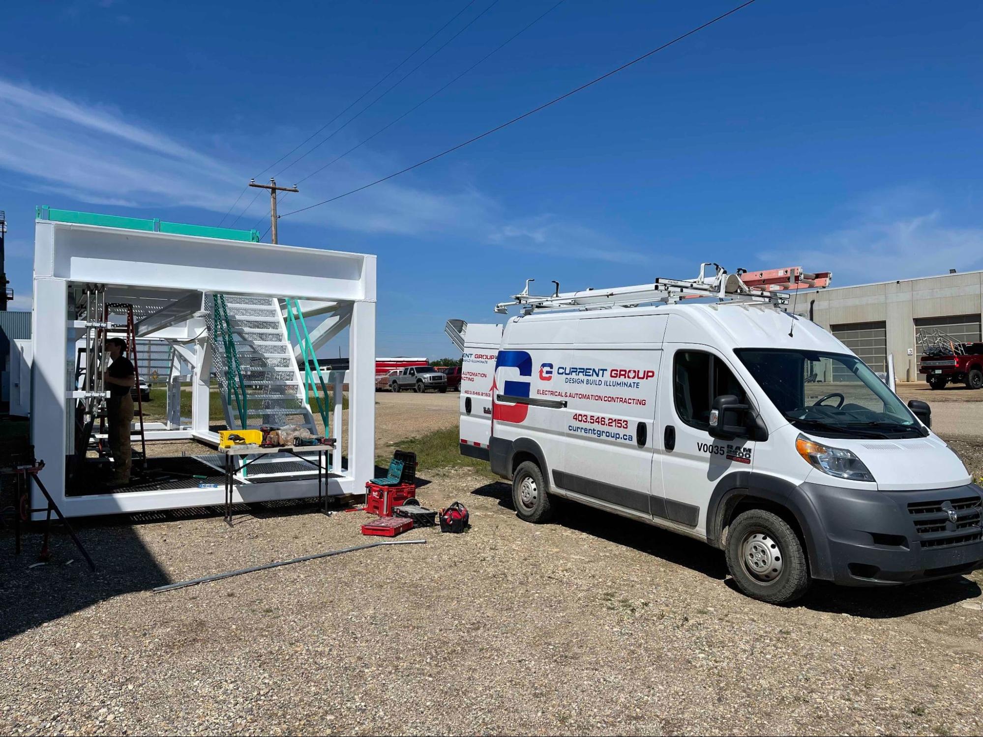 A white truck represents what is electrical maintenance services available in times of emergency.