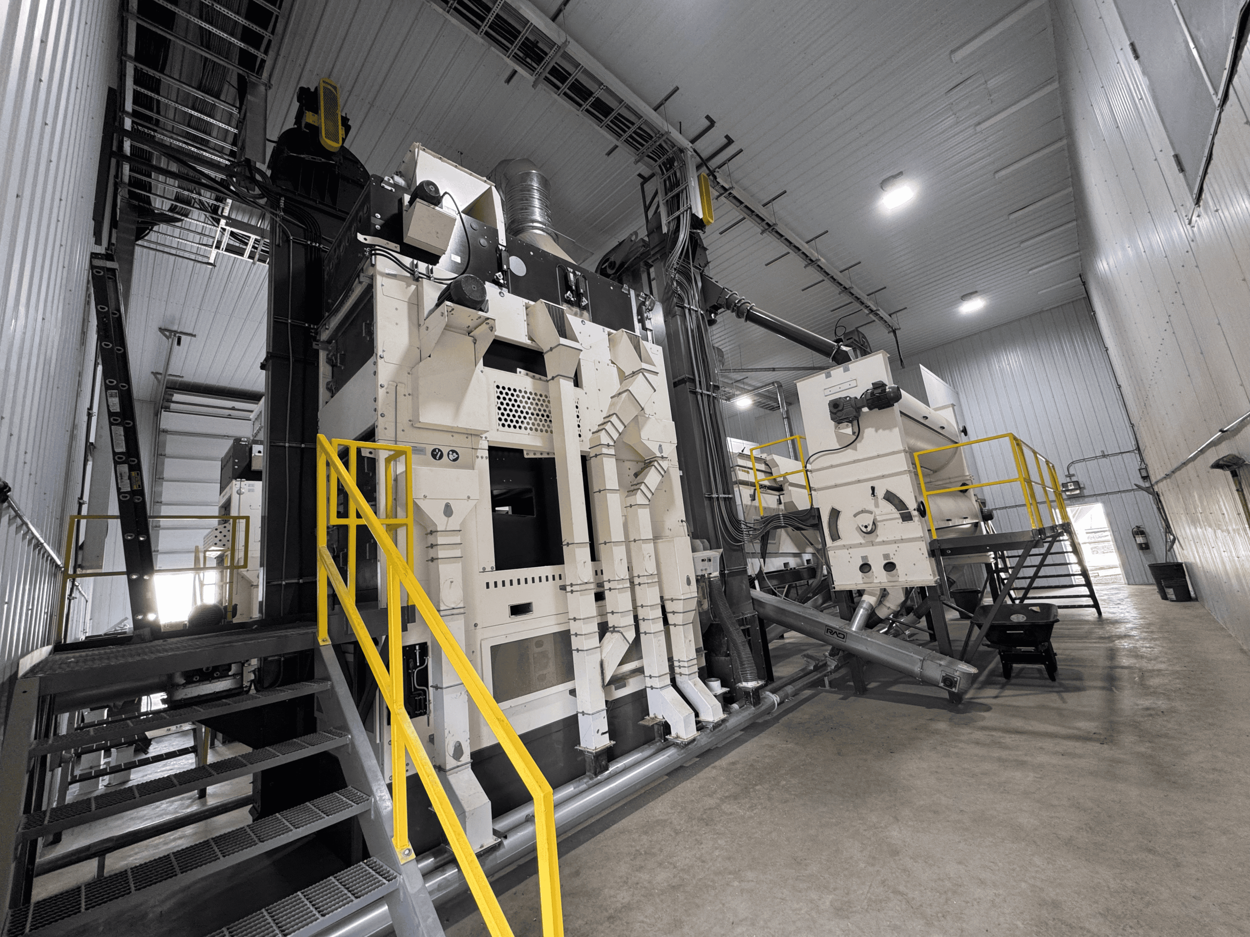 Interior view of the integrated design-build features of Prairie Wind Milling’s new seed cleaning plant.